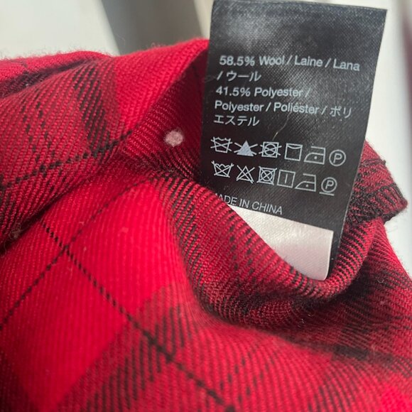 Wool Blend Ruched Skirt Plaid Mini Shirt Dress - Picture 6 of 6